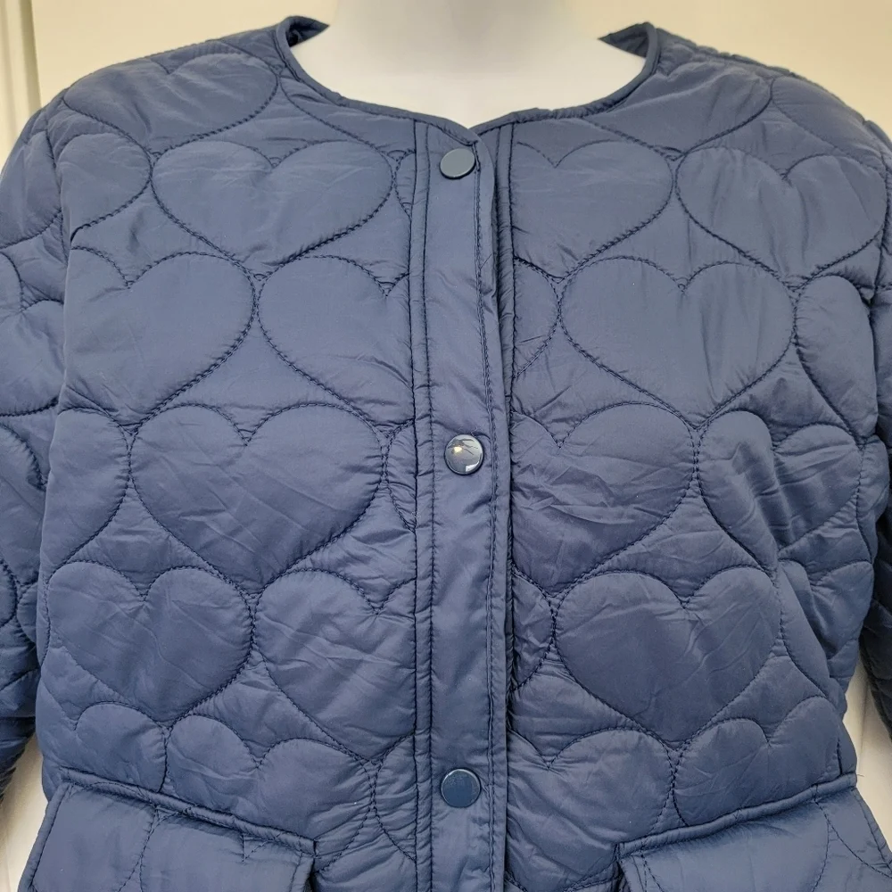 NWT Forever 21 Kids 2 Piece Skirt And Jacket Navy Hearts Puffer Size 11/12